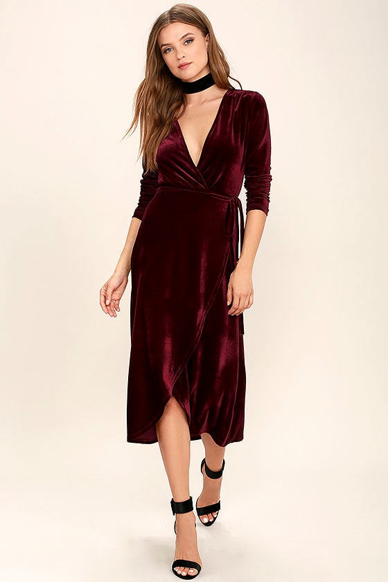 Stunning Burgundy Dress - Velvet Dress ...